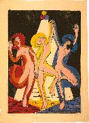 Ernst Ludwig Kirchner Colourful dance - Colour-woodcut oil